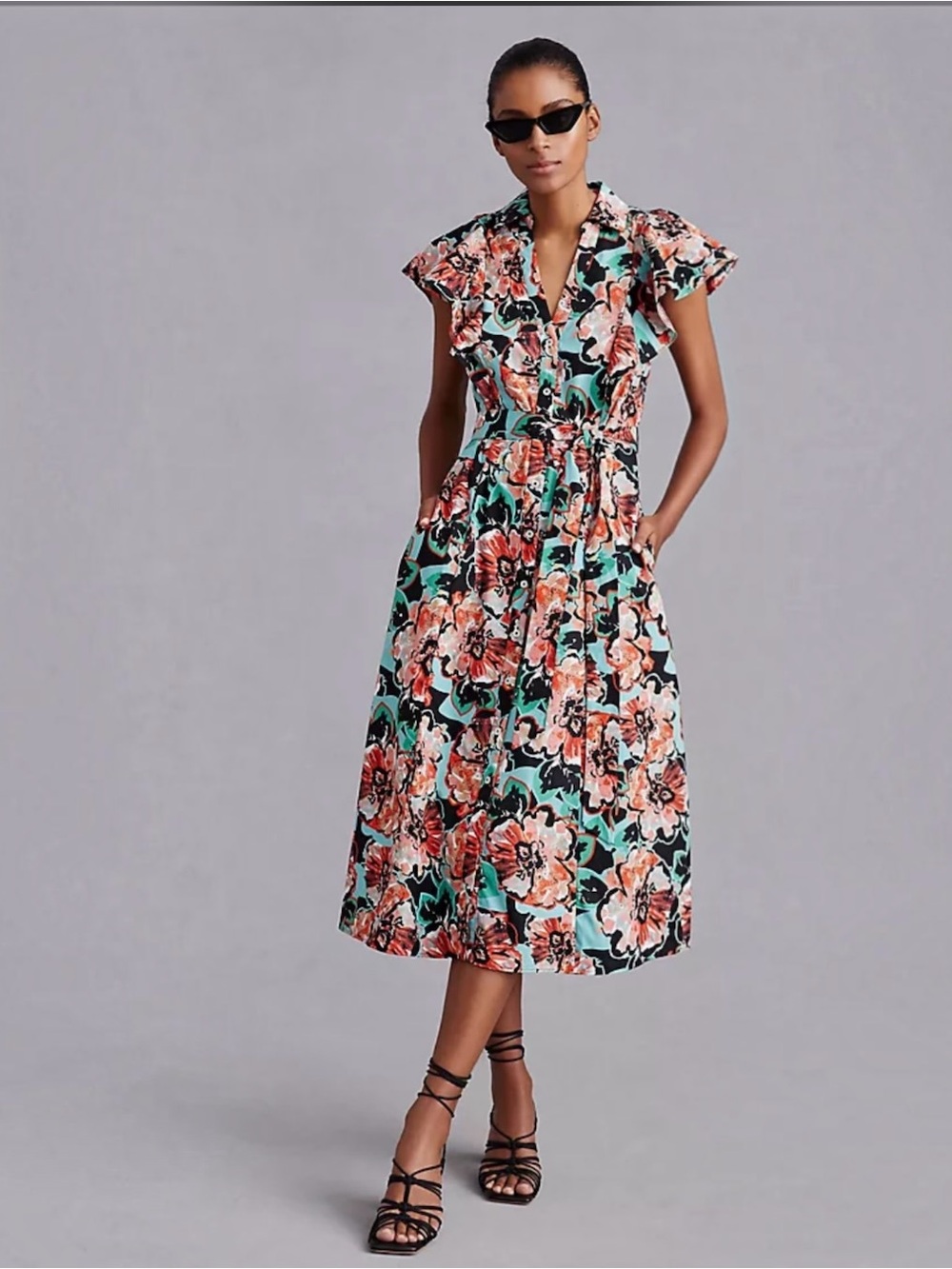 NWT Anthropologie Maeve Flutter-Sleeve Midi Shirt Dress - Floral, Size L
